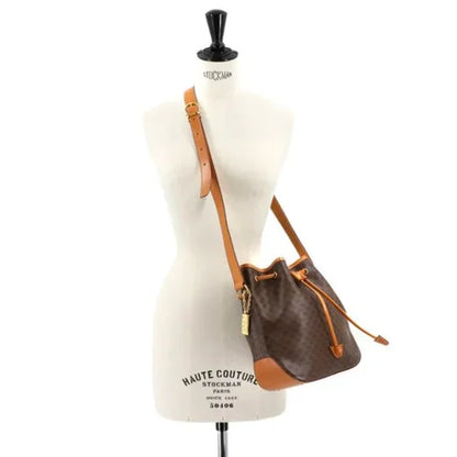 CELINE Macadam Shoulder Bag Leather Brown Gold Hardware