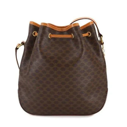 CELINE Macadam Shoulder Bag Leather Brown Gold Hardware