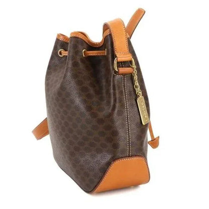 CELINE Macadam Shoulder Bag Leather Brown Gold Hardware