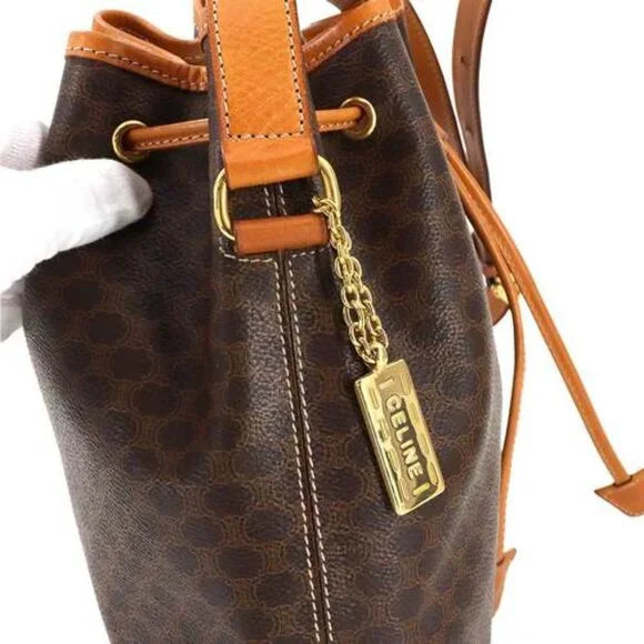 CELINE Macadam Shoulder Bag Leather Brown Gold Hardware