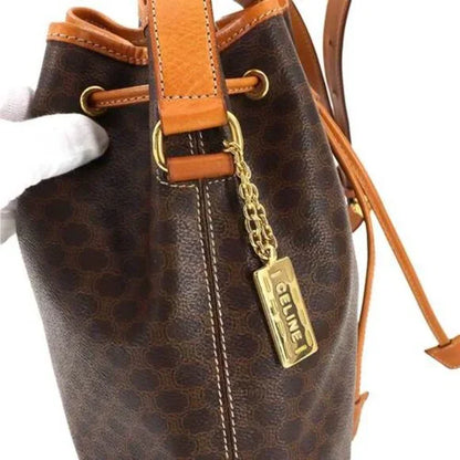 CELINE Macadam Shoulder Bag Leather Brown Gold Hardware