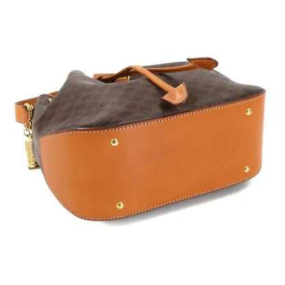 CELINE Macadam Shoulder Bag Leather Brown Gold Hardware