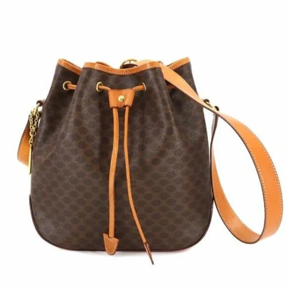 CELINE Macadam Shoulder Bag Leather Brown Gold Hardware