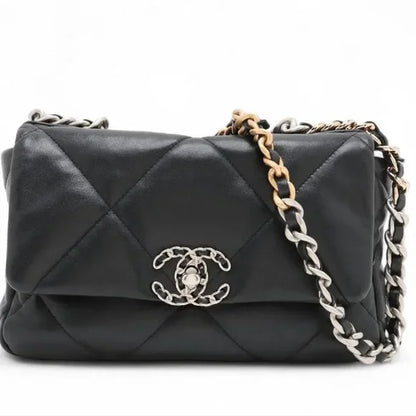 CHANEL 19 Lambskin Chain Shoulder Bag Gold x Silver - COA included