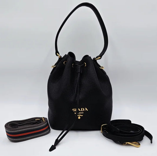 PRADA Bucket Bag / Shoulder 1BE018 Black Leather
