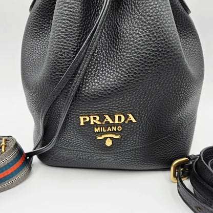 PRADA Bucket Bag / Shoulder 1BE018 Black Leather