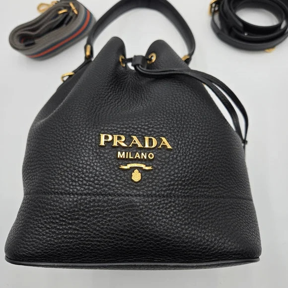 PRADA Bucket Bag / Shoulder 1BE018 Black Leather