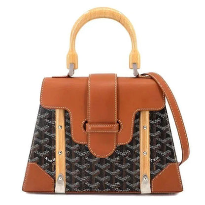 Goyard Saigon PM 2-way hand/shoulder Bag - PVC, leather, wood, black/brown Herringbone