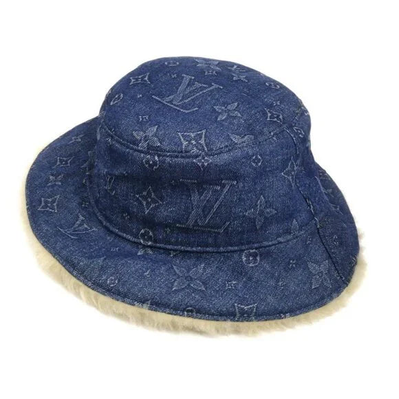 LOUIS VUITTON Louis Vuitton Bonnet Shearling Denim Hat Blue M77127 - Large