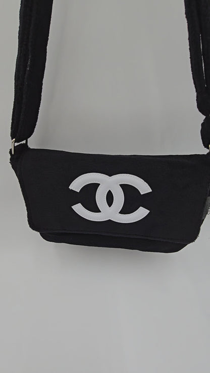 Chanel Precision Crossbody Shoulder Bag Soft Handbag Black Terry 2-way Bag Black