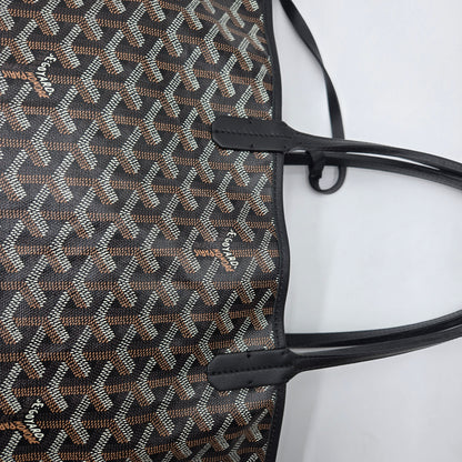 GOYARD Saint Louis PM Tote Bag Leather Herringbone Black Silver Hardware- NEW