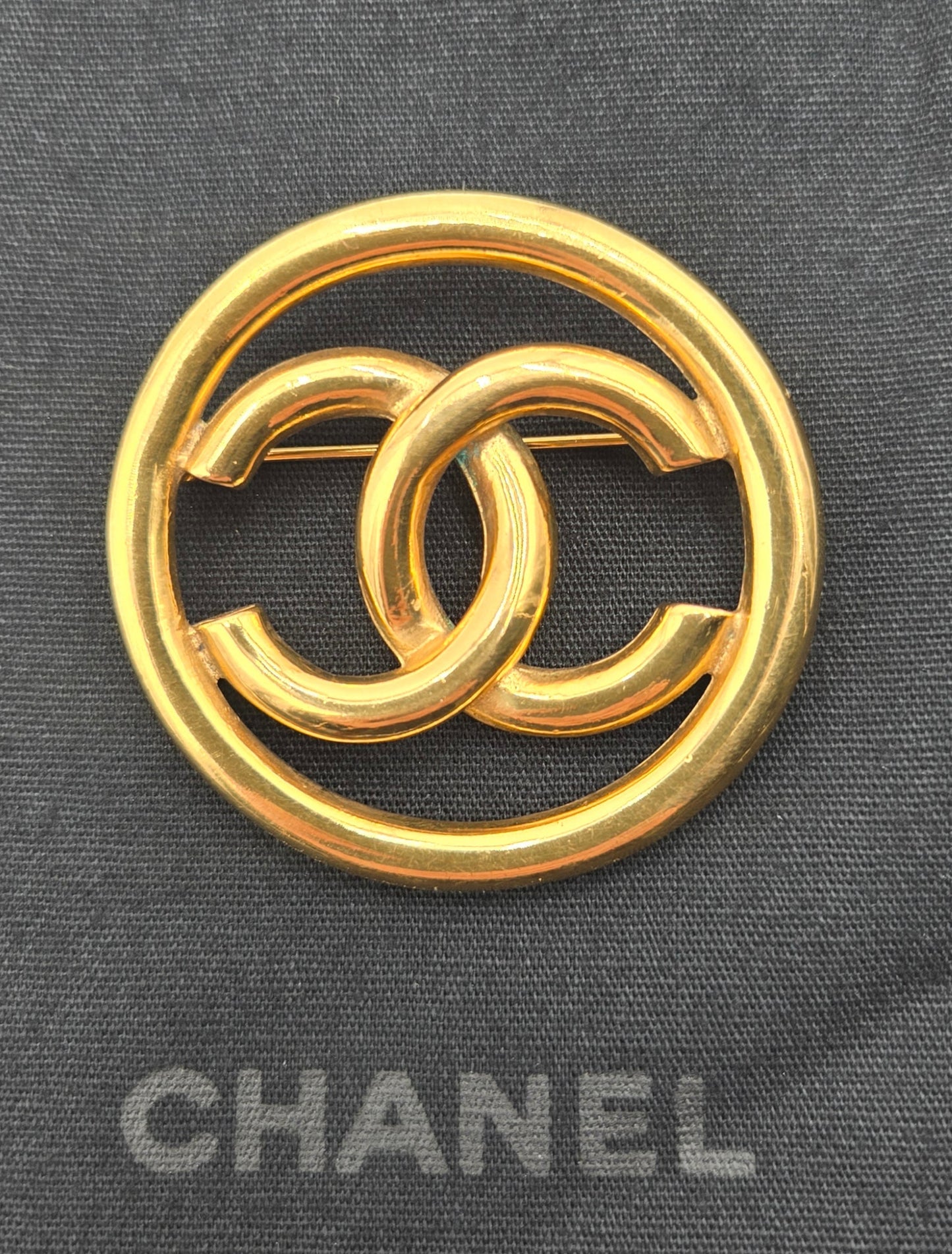 Chanel Gold Plated Coco Mark Circle Brooch Golden