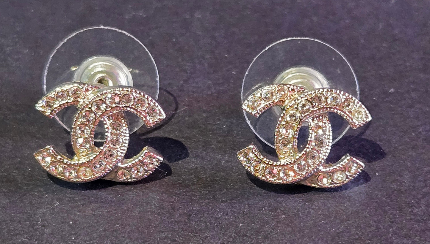 CHANEL earrings Coco mark metal rhinestone silver