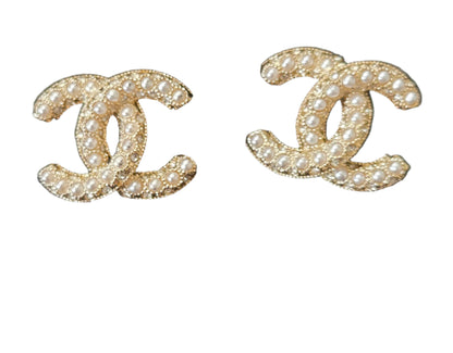 CHANEL Earrings Coco Mark CC Gold Rhinestone C23
