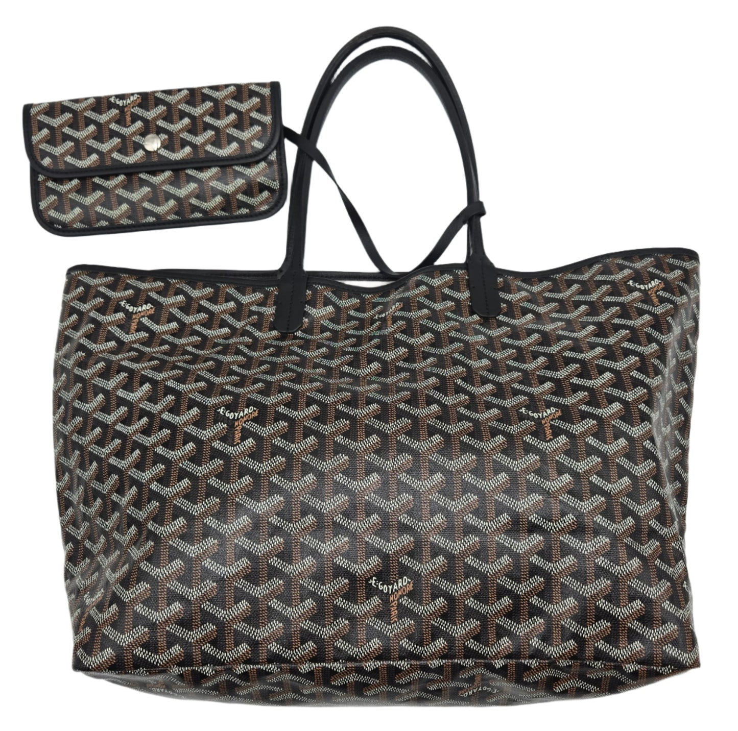 GOYARD Saint Louis PM Tote Bag Leather Herringbone Black Silver Hardware- NEW