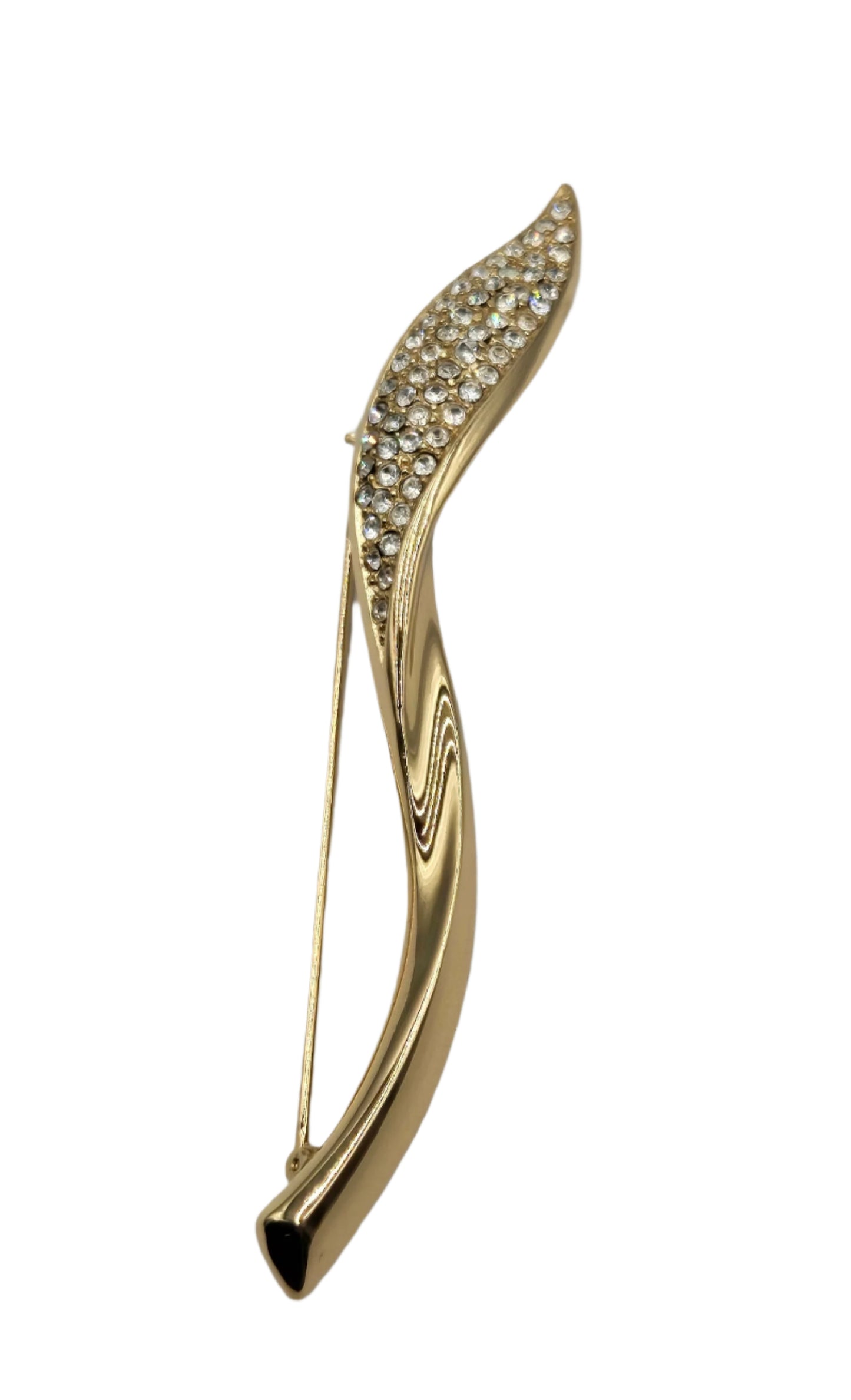 Christian Dior Dior Rotating Pin Type Leaf Motif Pave Bijou Christian Gold Brooch