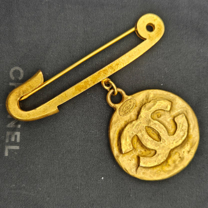 Chanel Preloved CC Gold Medallion Brooch