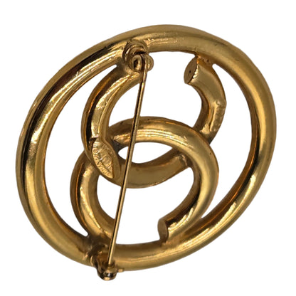 Chanel Gold Plated Coco Mark Circle Brooch Golden