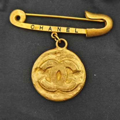 Chanel Preloved CC Gold Medallion Brooch
