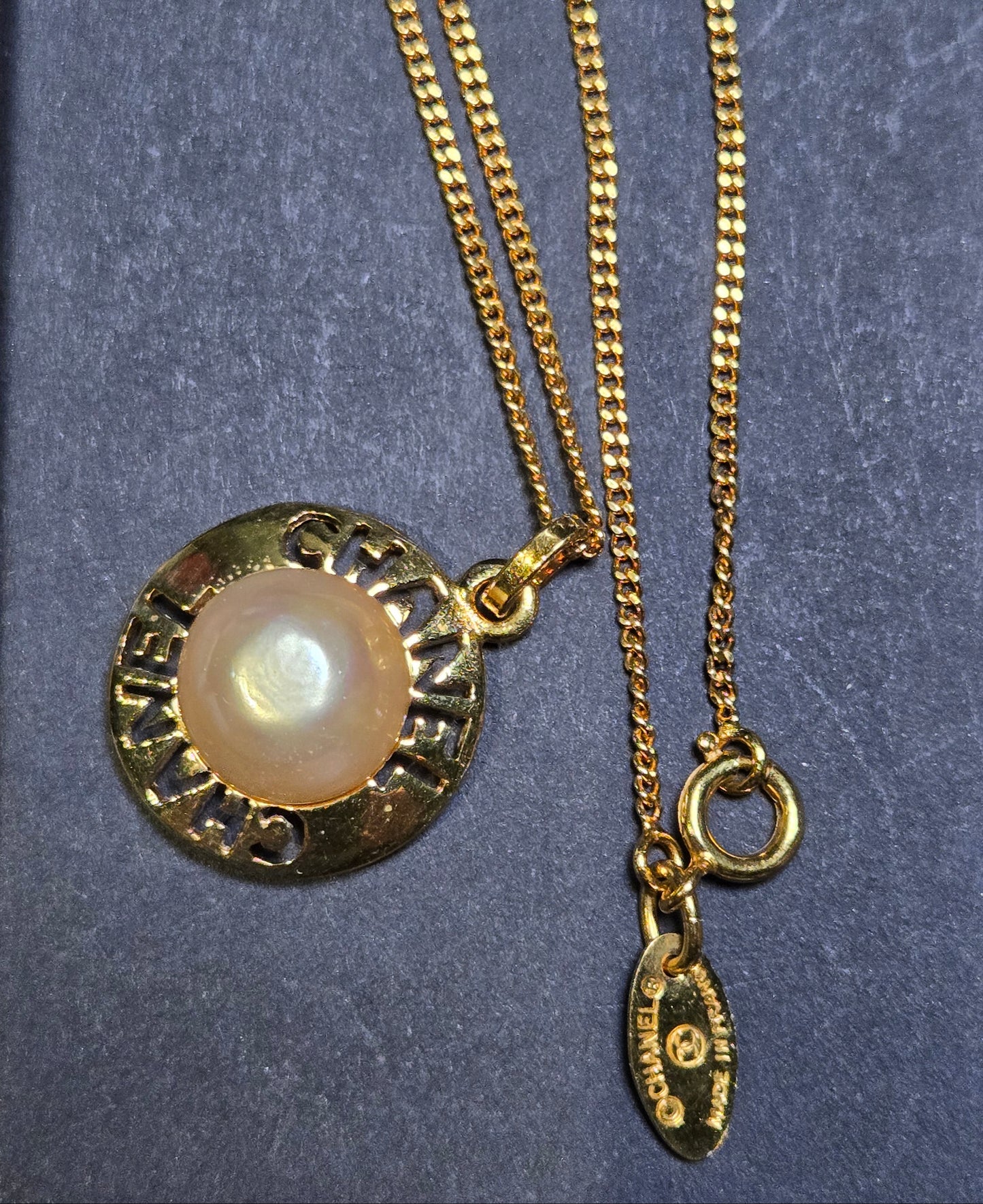 Chanel Necklace Circle GP Plated Fake Pearl Gold