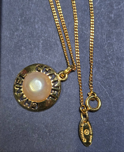 Chanel Necklace Circle GP Plated Fake Pearl Gold