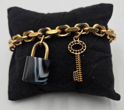 Louis Vuitton Bracelet Padlock Key Metal Gold x Black M75435 - RARE/VINTAGE