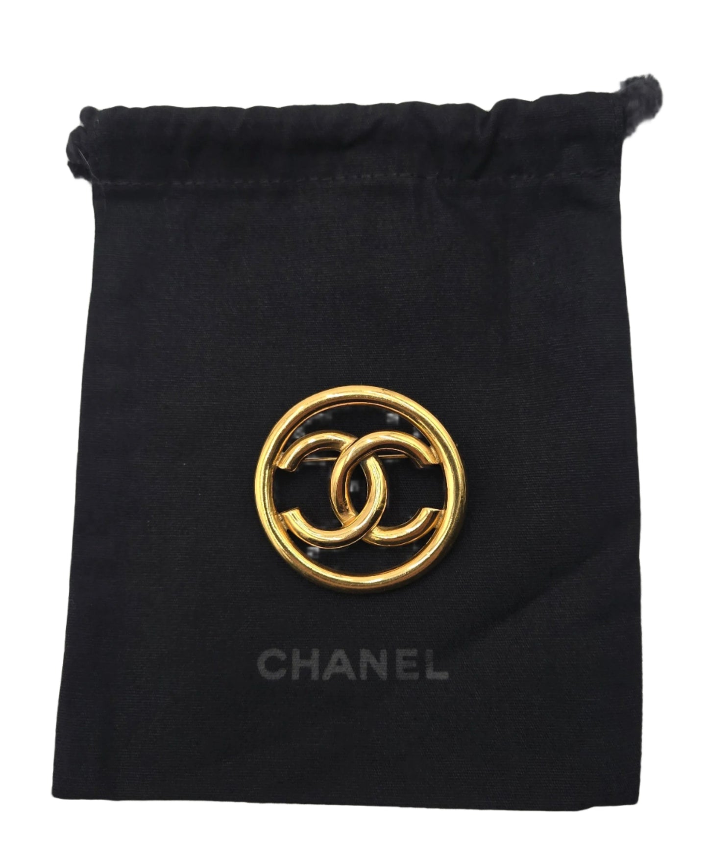 Chanel Gold Plated Coco Mark Circle Brooch Golden