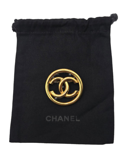 Chanel Gold Plated Coco Mark Circle Brooch Golden