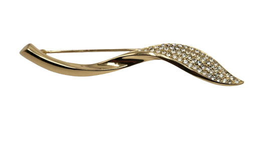 Christian Dior Dior Rotating Pin Type Leaf Motif Pave Bijou Christian Gold Brooch