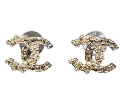 CHANEL B19V Coco Mark Rhinestone Earrings, Silver Color - LIKE NEW