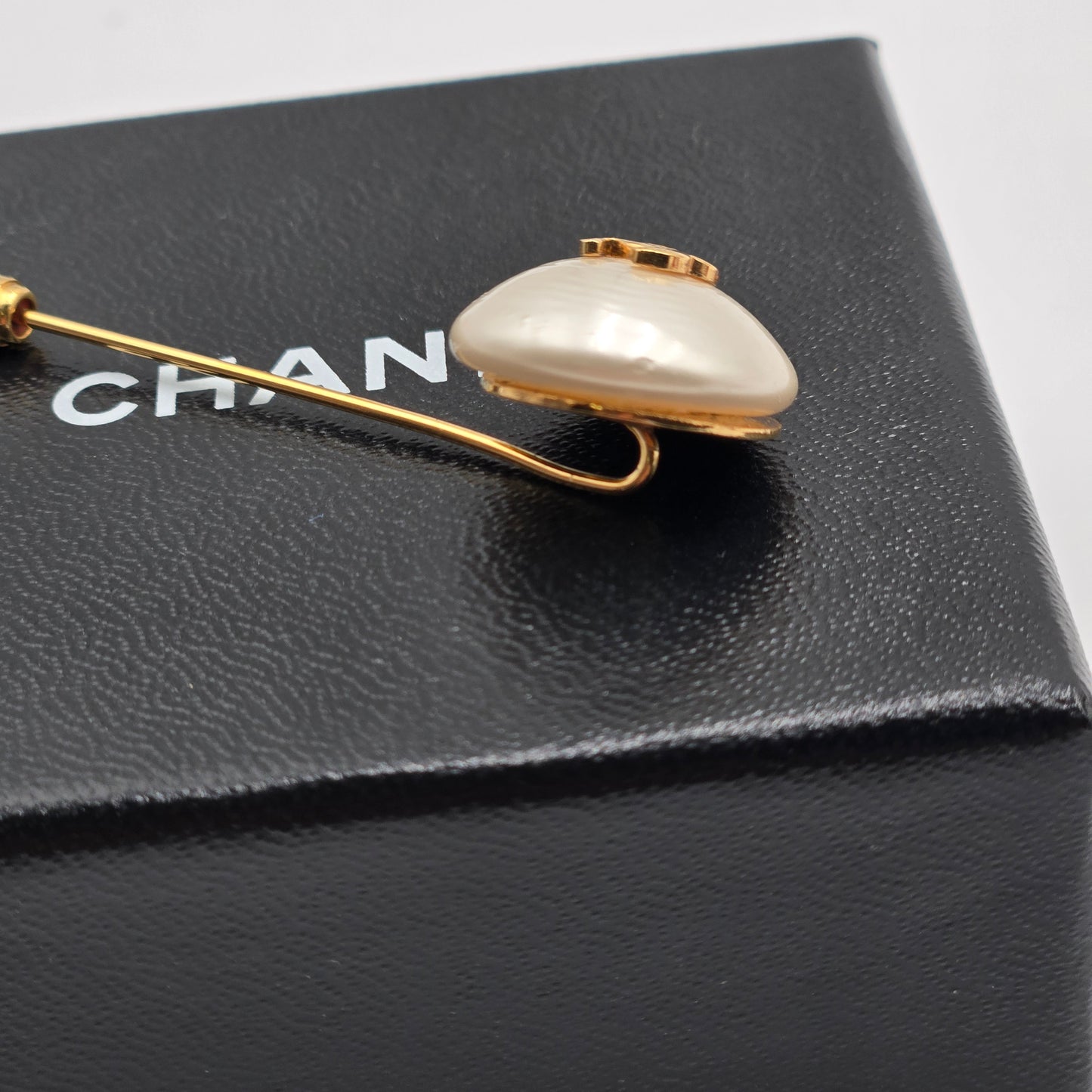 Chanel Classic Gold Plated CC Faux Pearl Pin - Vintage