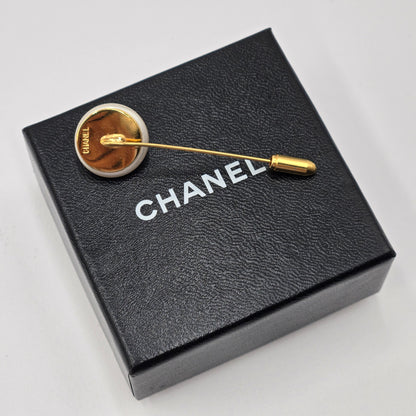 Chanel Classic Gold Plated CC Faux Pearl Pin - Vintage