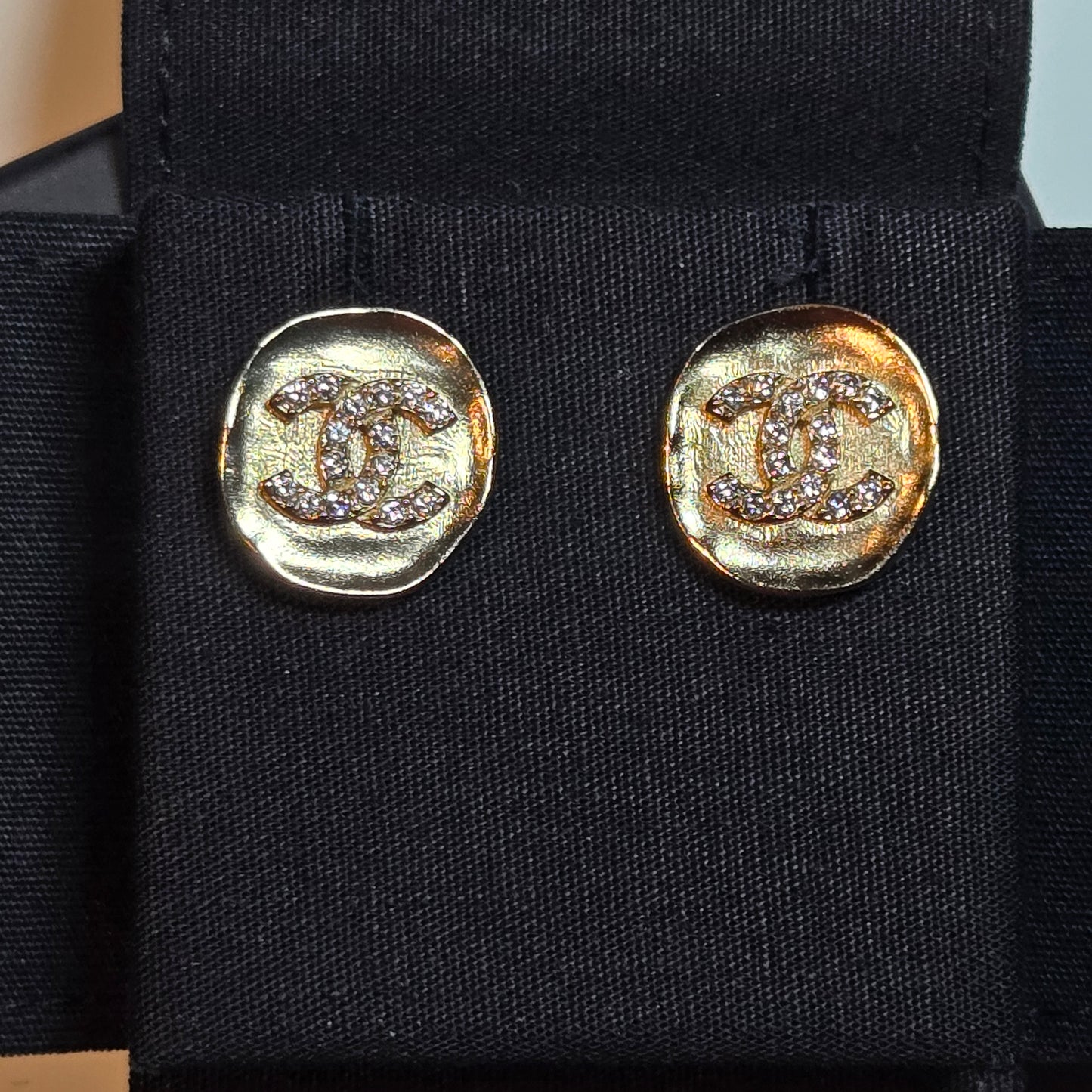 CHANEL Metal Coco Mark Rhinestone Earrings