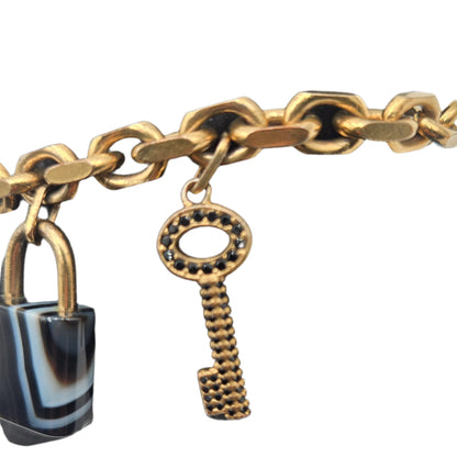Louis Vuitton Bracelet Padlock Key Metal Gold x Black M75435 - RARE/VINTAGE