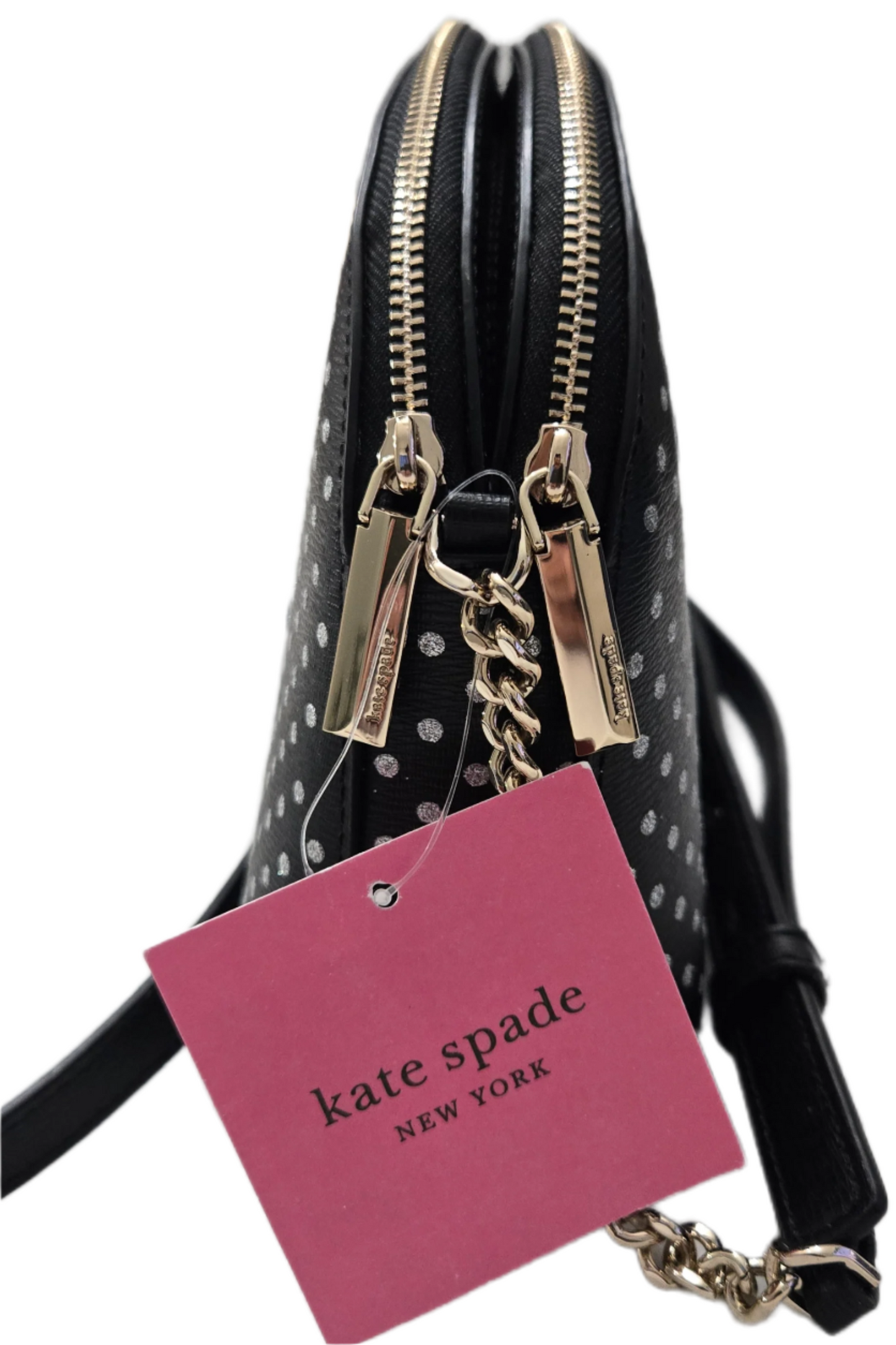 Kate Spade New York Spencer Metallic Dots Double Zip Crossbody Black - NEW