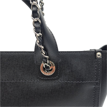 CHANEL Deauville 2way Chain Tote Shoulder Bag Studs Caviar Skin Black A57069