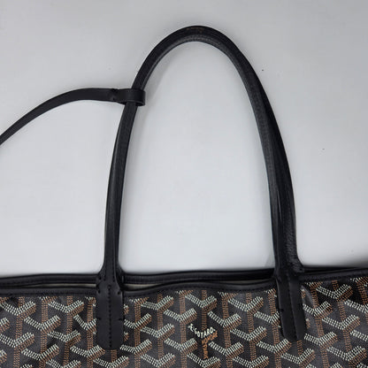 GOYARD Saint Louis PM Tote Bag Leather Herringbone Black Silver Hardware- NEW