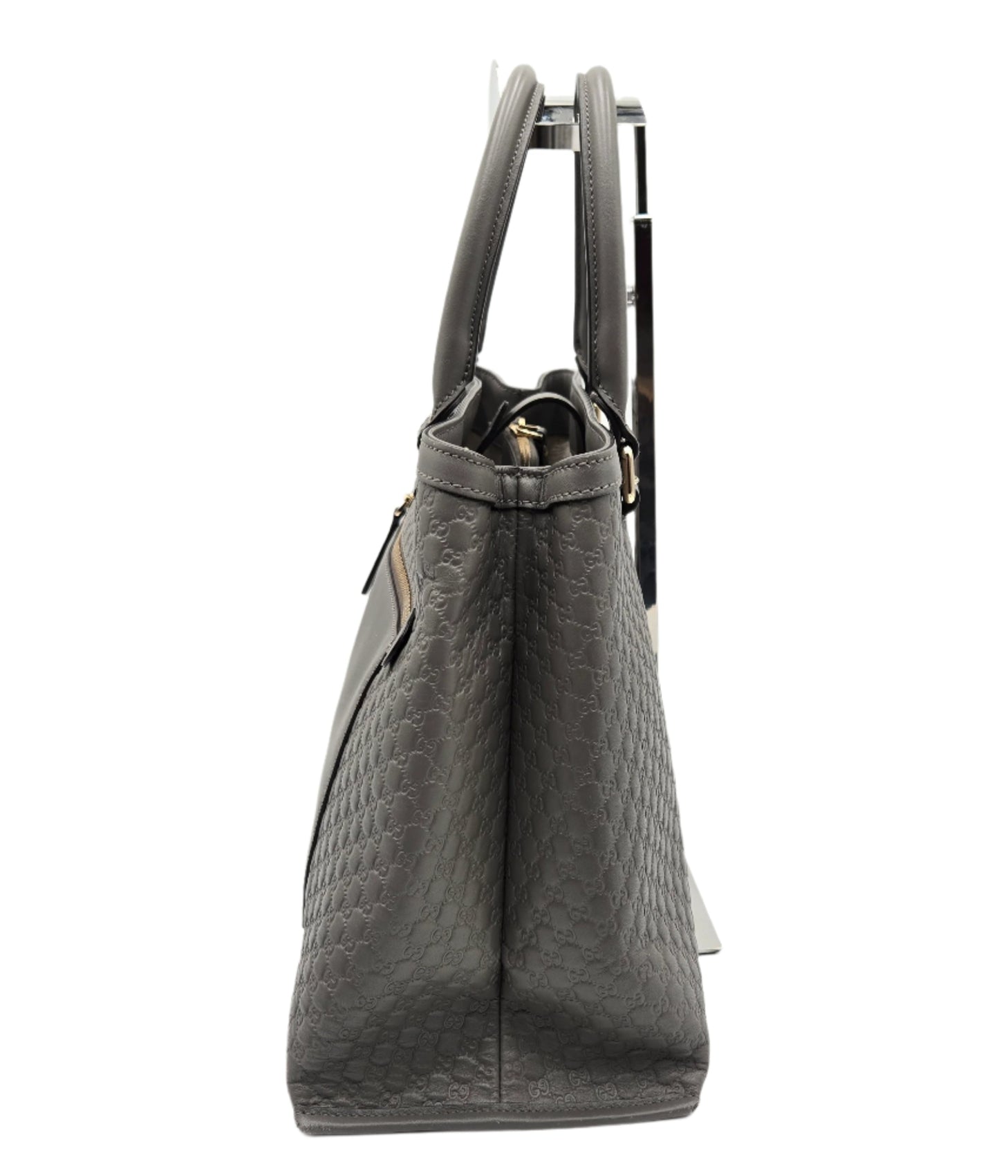GUCCI Micro Guccissima Tote Bag Handbag Shoulder Leather Grey 510291
