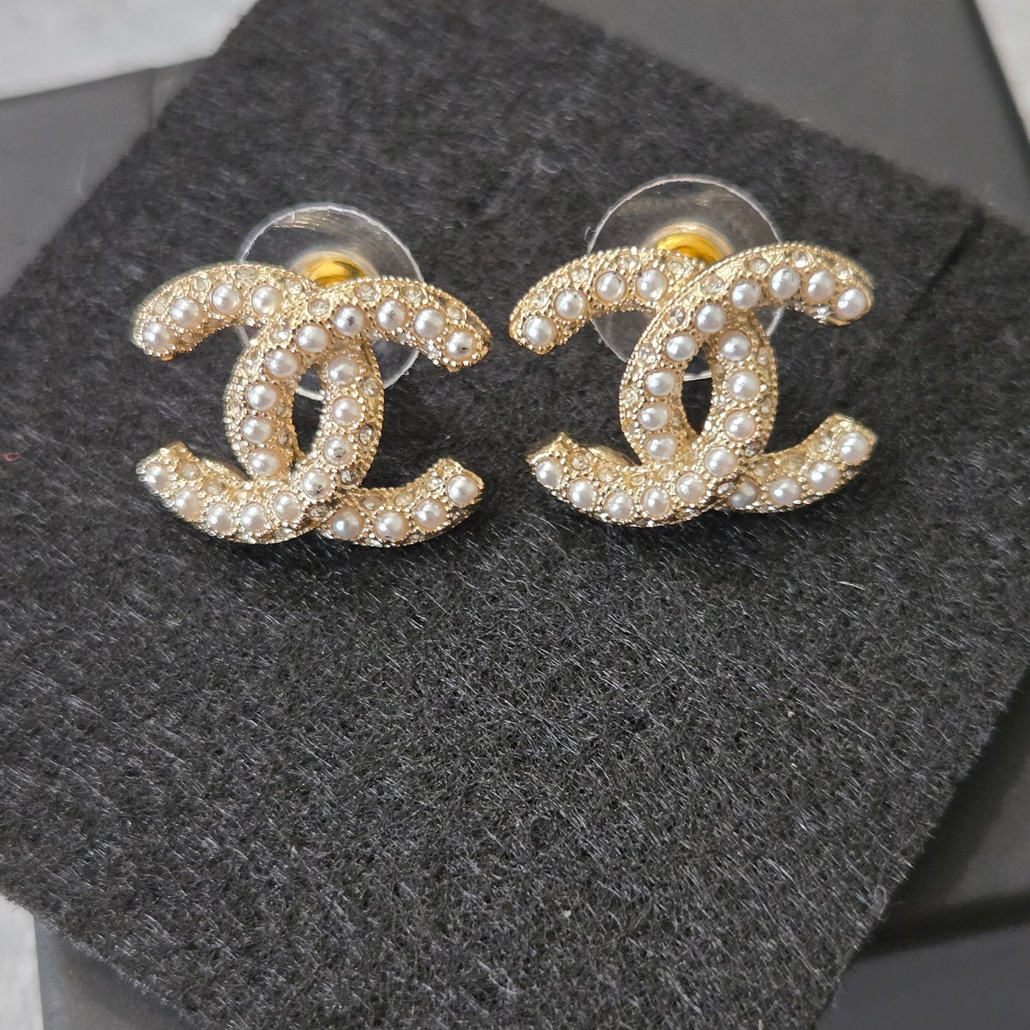 CHANEL Earrings Coco Mark CC Gold Rhinestone C23
