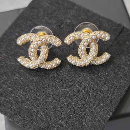 CHANEL Earrings Coco Mark CC Gold Rhinestone C23