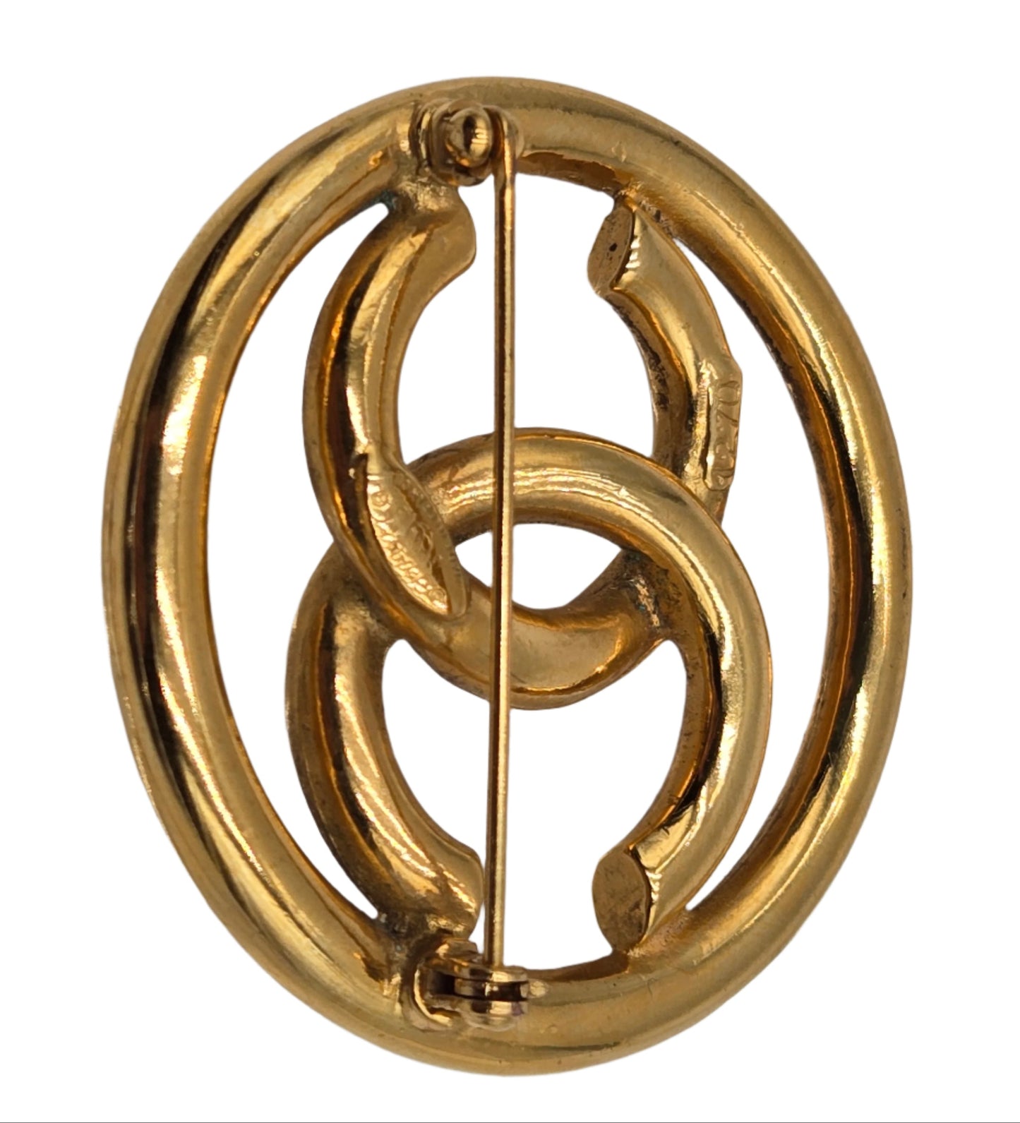Chanel Gold Plated Coco Mark Circle Brooch Golden