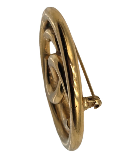 Chanel Gold Plated Coco Mark Circle Brooch Golden