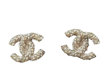 CHANEL earrings Coco Mark CC rhinestone pearl motif 18