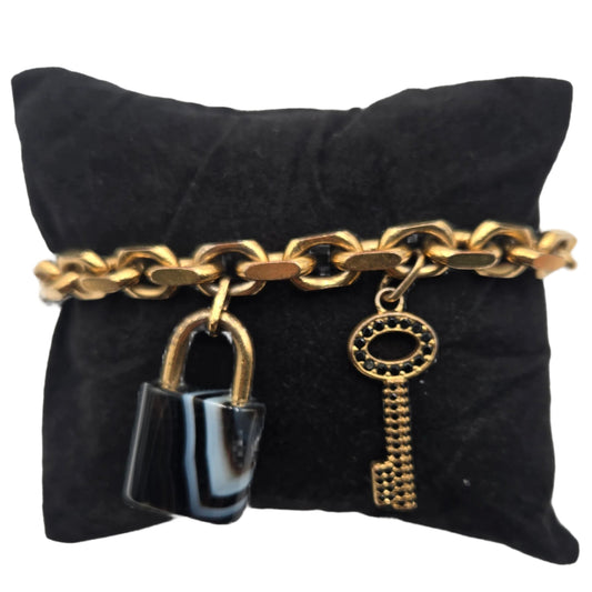 Louis Vuitton Bracelet Padlock Key Metal Gold x Black M75435 - RARE/VINTAGE