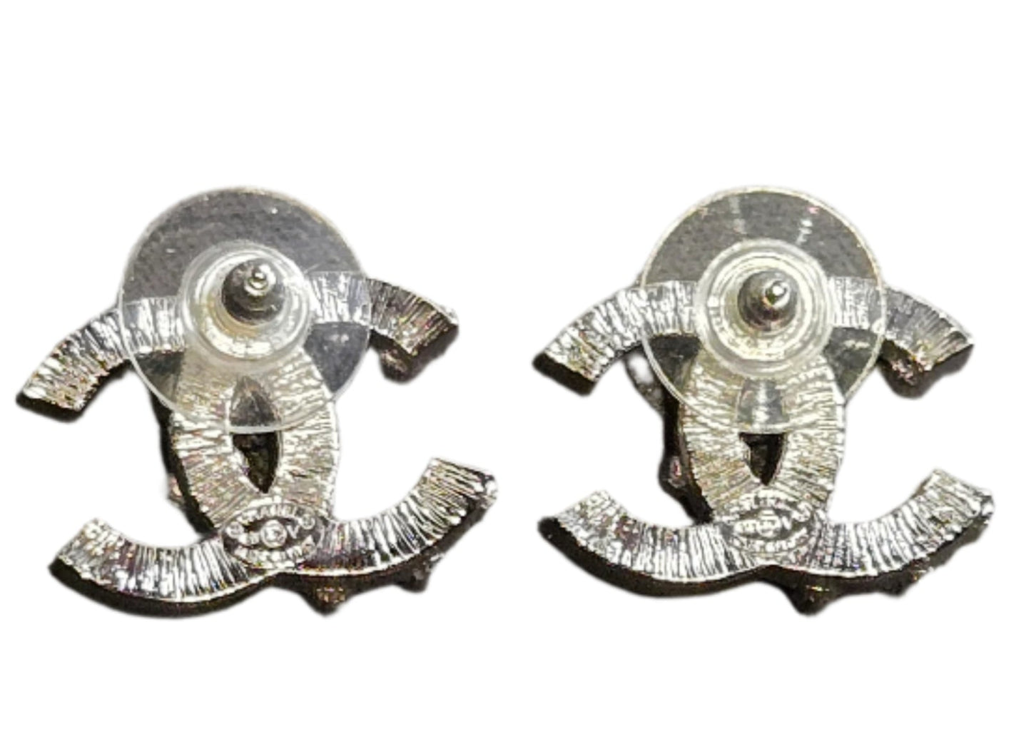 CHANEL B19V Coco Mark Rhinestone Earrings, Silver Color - LIKE NEW