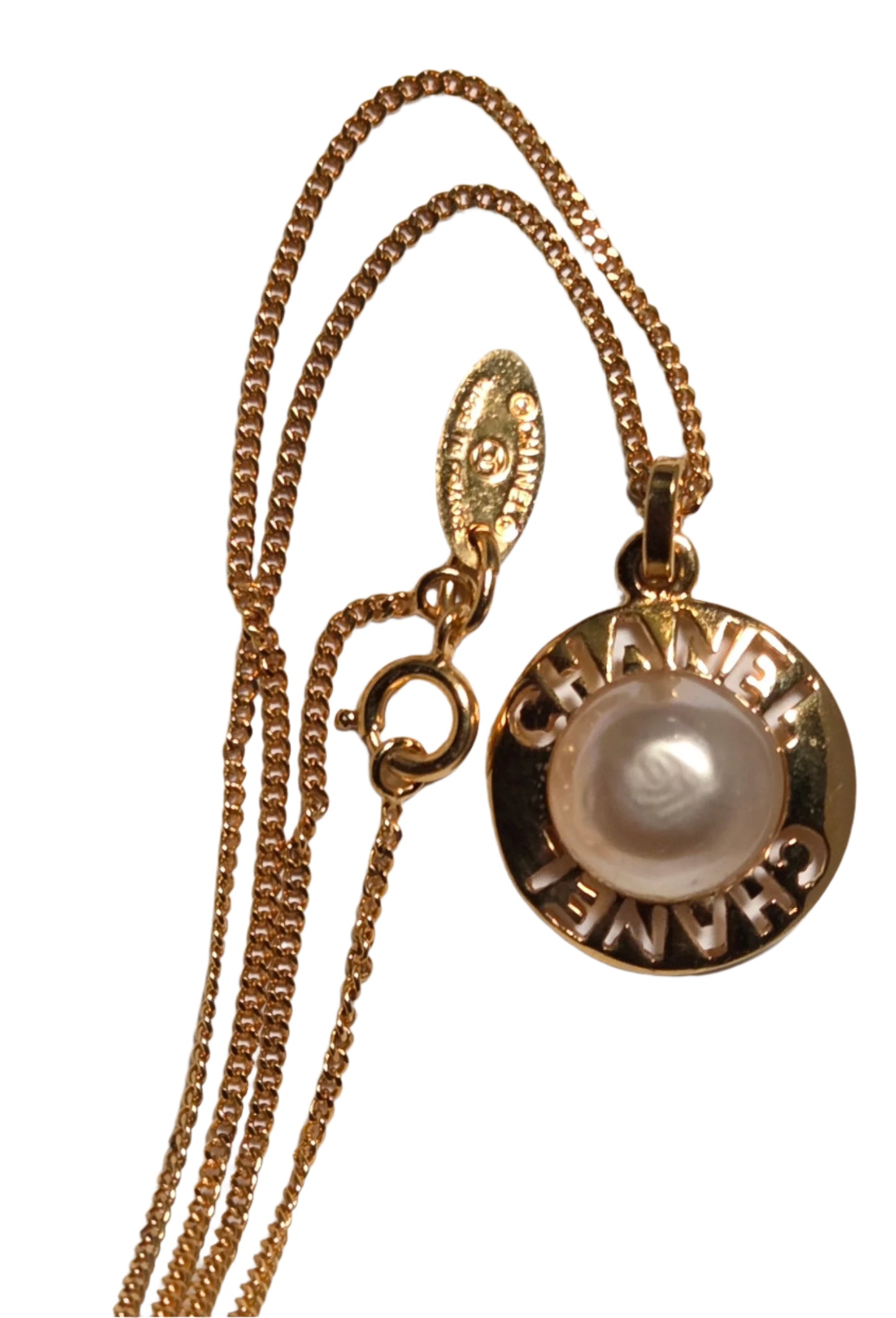 Chanel Necklace Circle GP Plated Fake Pearl Gold