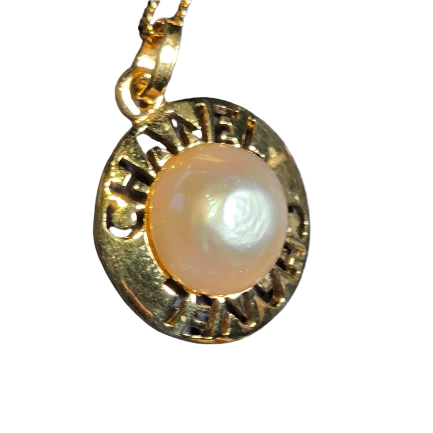 Chanel Necklace Circle GP Plated Fake Pearl Gold