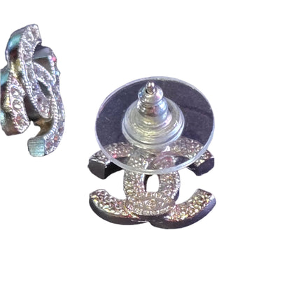 CHANEL earrings Coco mark metal rhinestone silver