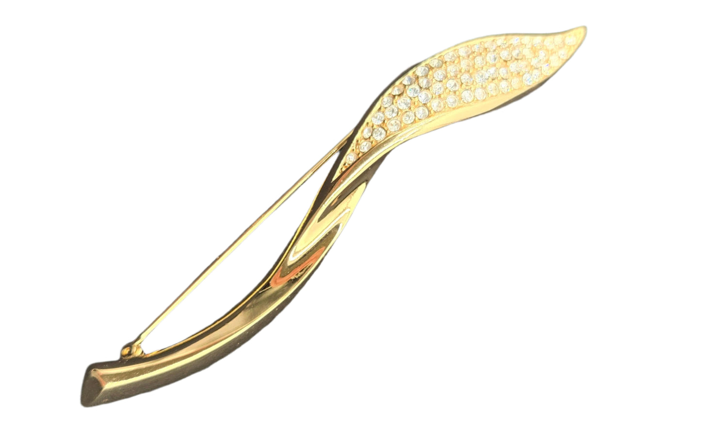 Christian Dior Dior Rotating Pin Type Leaf Motif Pave Bijou Christian Gold Brooch