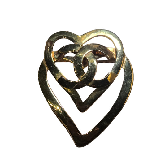 CHANEL Coco Mark Double Heart 95P Brooch